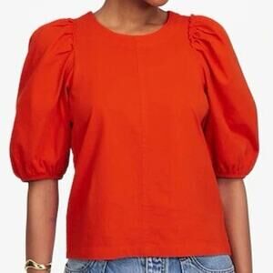 Madewell NWT Bright Flame Puff-Sleeve Cotton Top XS